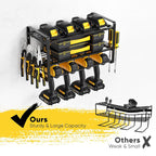 Wall mounted tool holder by AxiaTool displaying various tools organized and easily accessible on a garage wall.