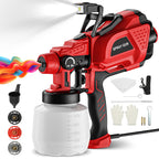 Red and black spray gun with accessories on a white background