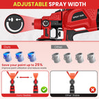 Red spray gun with adjustable spray width feature on a white background
