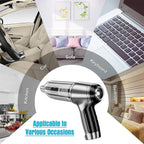 Multifunctional handheld vacuum cleaner with various application scenarios including car, kitchen, sofa, keyboard, and bedroom.