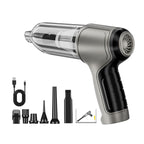 Handheld vacuum cleaner with attachments on a white background