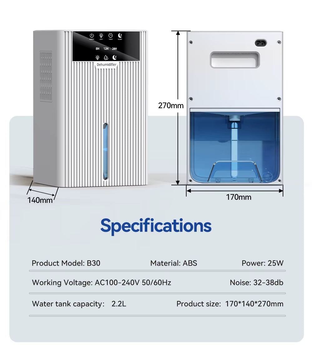 AxiaTool 2200ML electric dehumidifier with a sleek design, perfect for home use to reduce excess moisture.