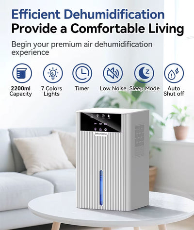 AxiaTool 2200ML electric dehumidifier for home, featuring a sleek design with a control panel and water tank.