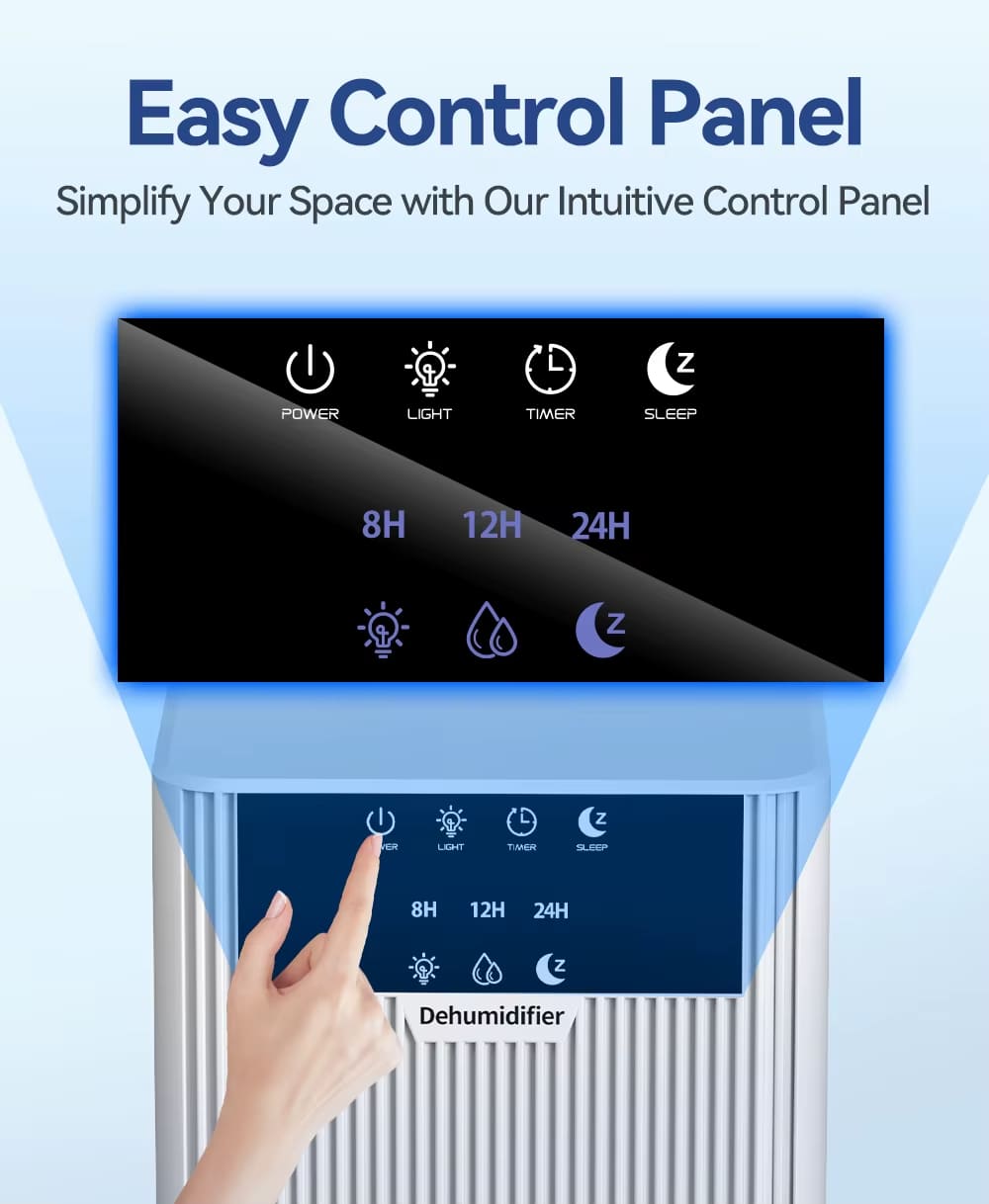 AxiaTool 2200ML electric dehumidifier designed for home use, showcasing sleek design and user-friendly controls.