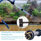 Aquarium cleaning tool with spiral impeller design being used on an aquarium.