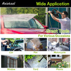Axiatool wide application product being used on car, pet, motorcycle, window, yard, and plants with text highlighting its versatility.