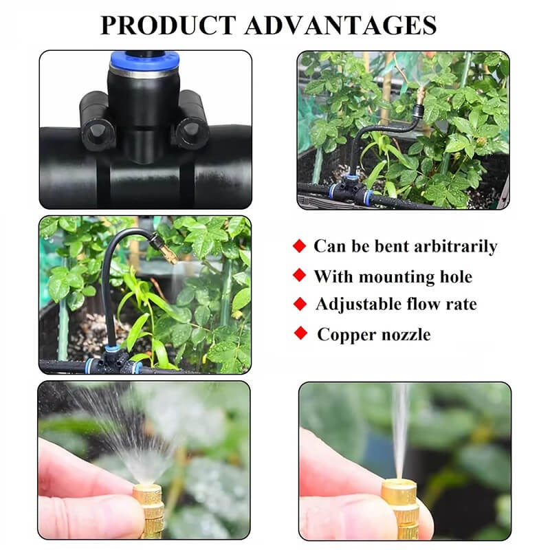 AxiaTool 360° adjustable drip irrigation system with flexible hose and connectors for efficient garden watering.