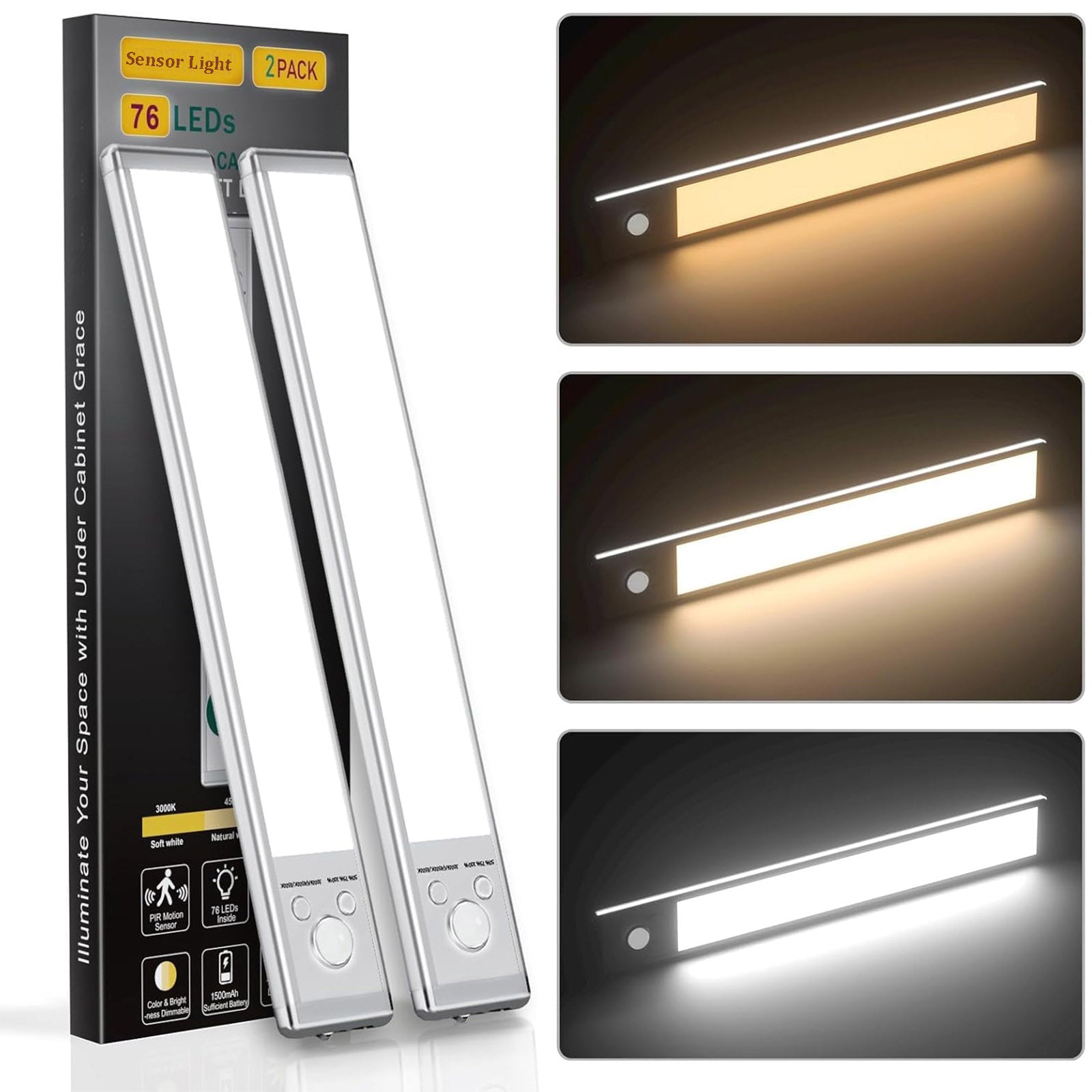 AxiaTool motion sensor light for indoor use, 11.8 inches, installed under a cabinet, illuminating the space.