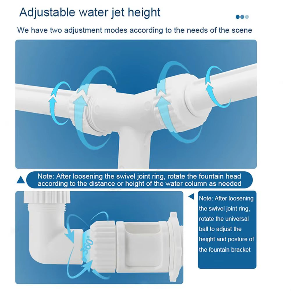 AxiaTool solar pool fountain with RGB lights, featuring a floating design and vibrant water display in a pool setting.