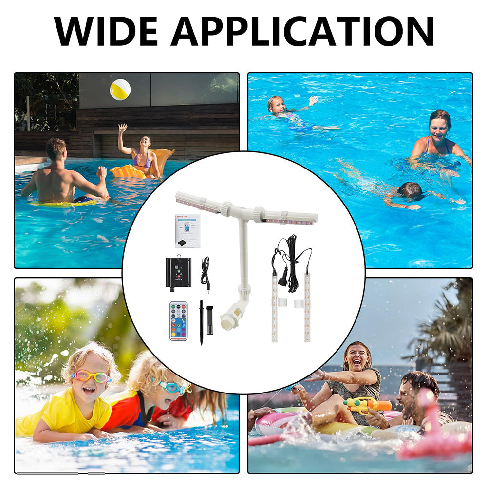 AxiaTool solar pool fountain with RGB lights, featuring a stylish design and vibrant water display for outdoor relaxation.