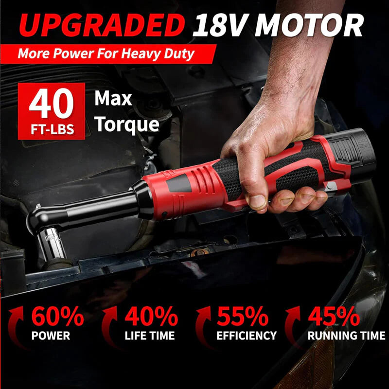 AxiaTool cordless electric ratchet wrench set with two batteries, ideal for outdoor and pool maintenance tasks.