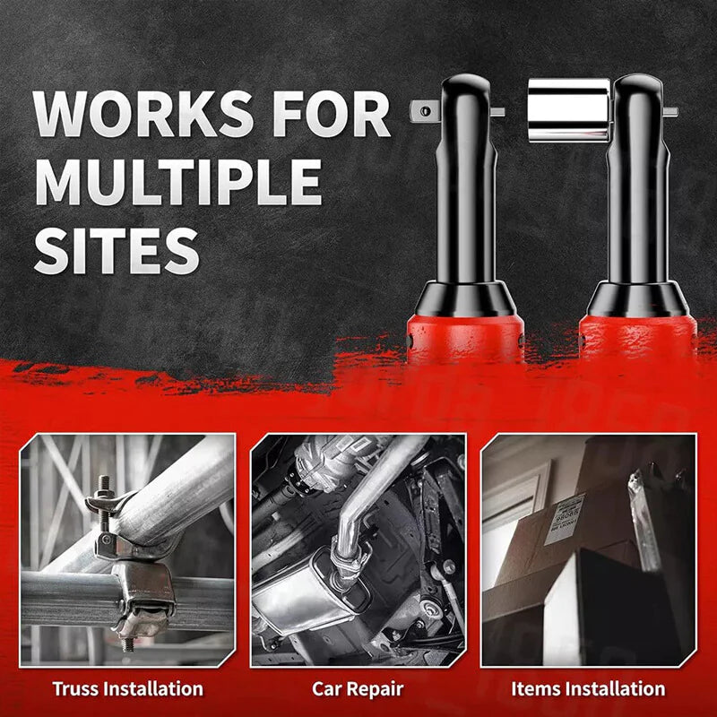 AxiaTool cordless electric ratchet wrench set with two batteries, designed for outdoor and pool maintenance tasks.