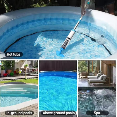 AxiaTool cordless pool vacuum with telescopic pole for cleaning above ground pools and hot tubs.