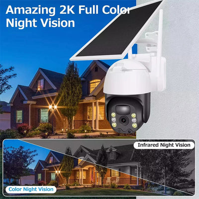 AxiaTool 2025 upgraded wireless solar security camera mounted outdoors, capturing clear images in daylight.