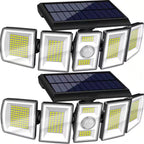 Set of solar flood lights with motion sensor on a white background