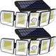 Set of solar flood lights with motion sensor on a white background