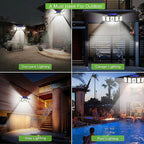 AxiaTool 2-pack solar security lights with 300 LEDs for outdoor safety, showcasing bright illumination in a garden setting.