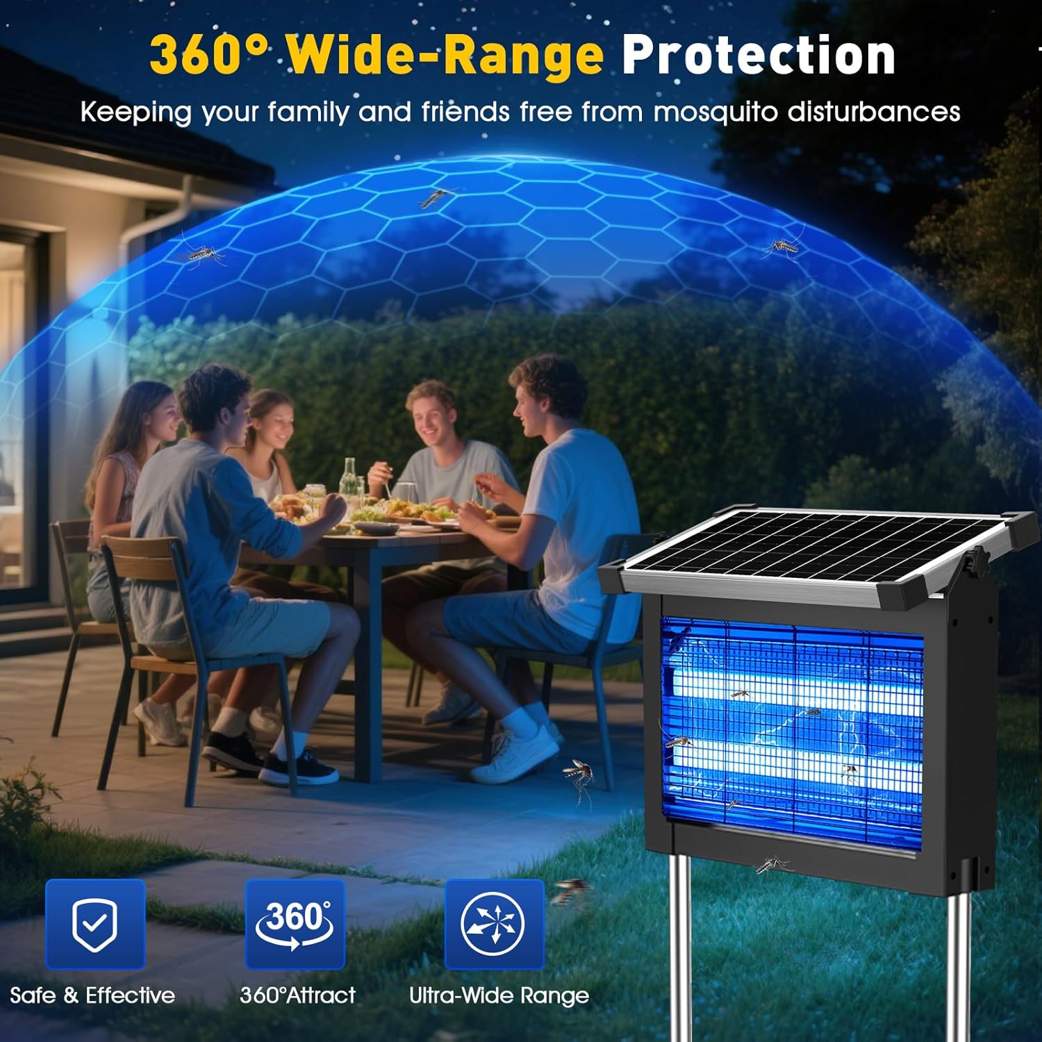 AxiaTool 4-in-1 solar mosquito bug zapper for effective indoor and outdoor pest control.