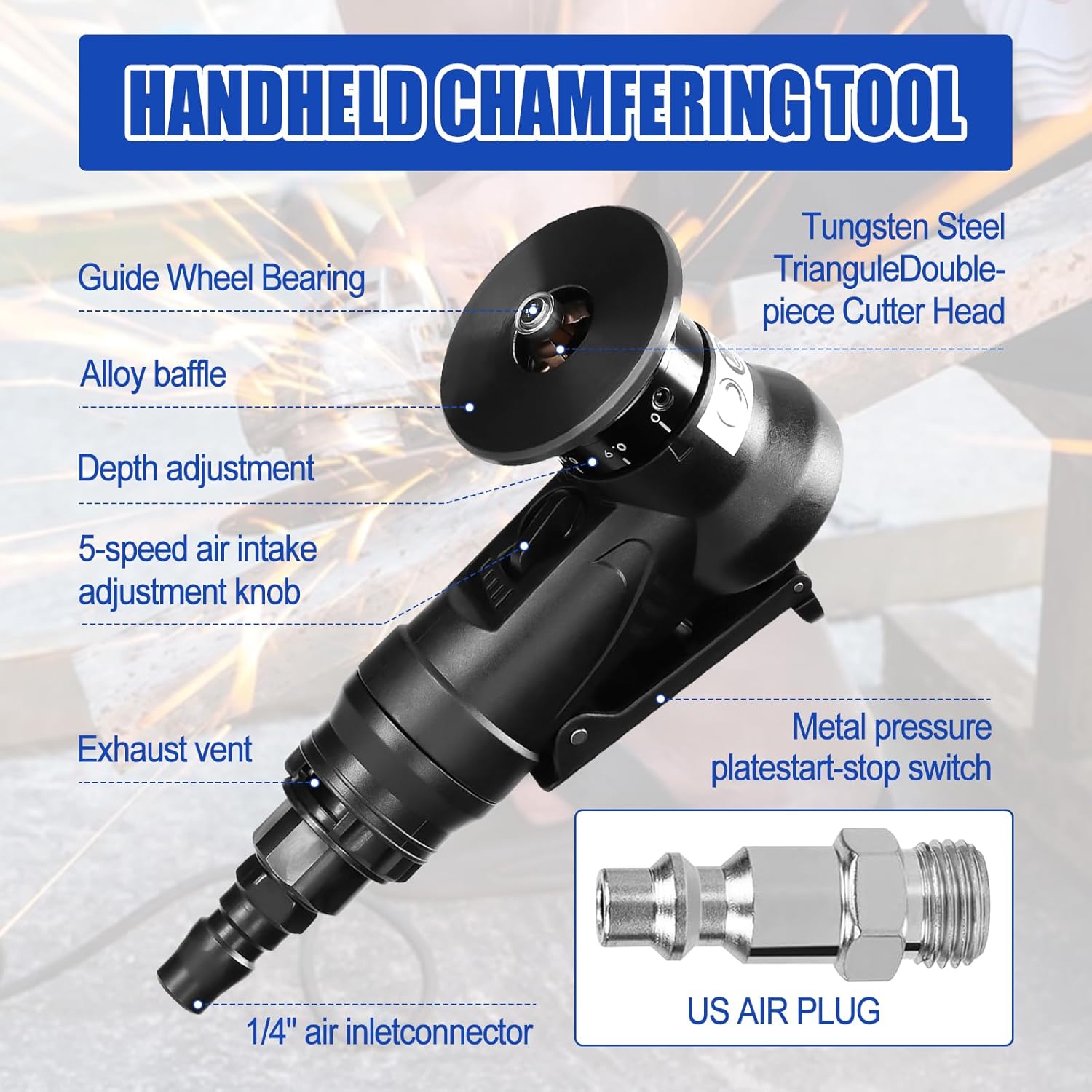 AxiaTool 2 in 1 Mini Pneumatic Chamfering Tool with ergonomic grip and compact design for precise edge finishing.
