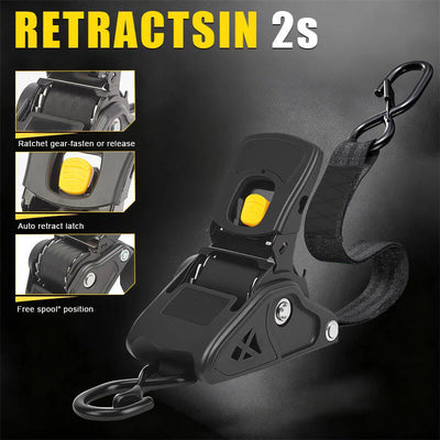 AxiaTool 2-inch auto self-retractable ratchet straps in use, showcasing durable material and easy retraction mechanism.