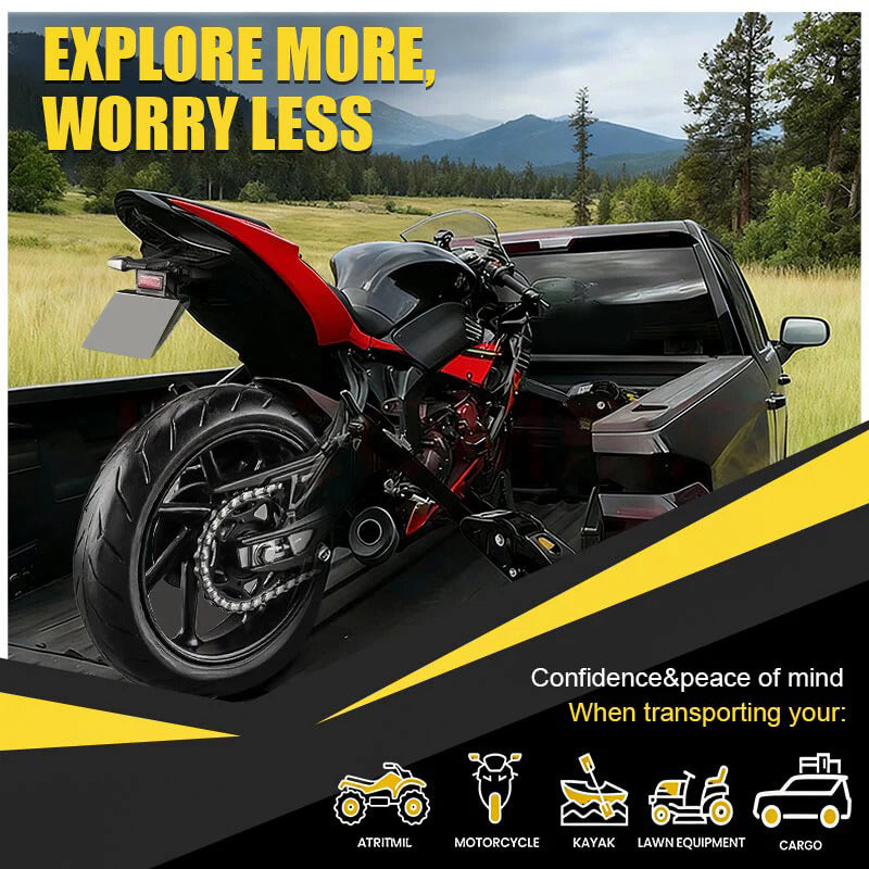 AxiaTool 2 inch auto self-retractable ratchet straps in use, showcasing secure cargo tie-down with adjustable length.