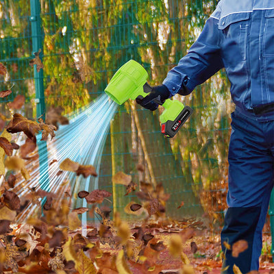 Handheld cordless turbo jet blower by AxiaTool with a 3.0Ah battery, designed for efficient outdoor cleaning.