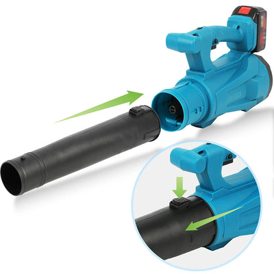 AxiaTool handheld cordless leaf blower with Turbo Jet technology, showcasing its sleek design and powerful motor.