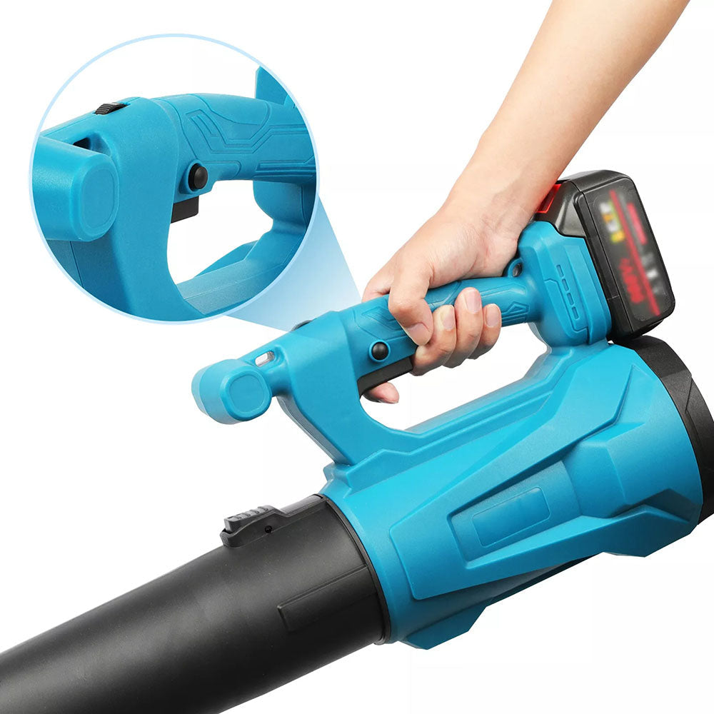 AxiaTool handheld cordless leaf blower with turbo jet design, showcasing its lightweight build and powerful 23,000 RPM motor.