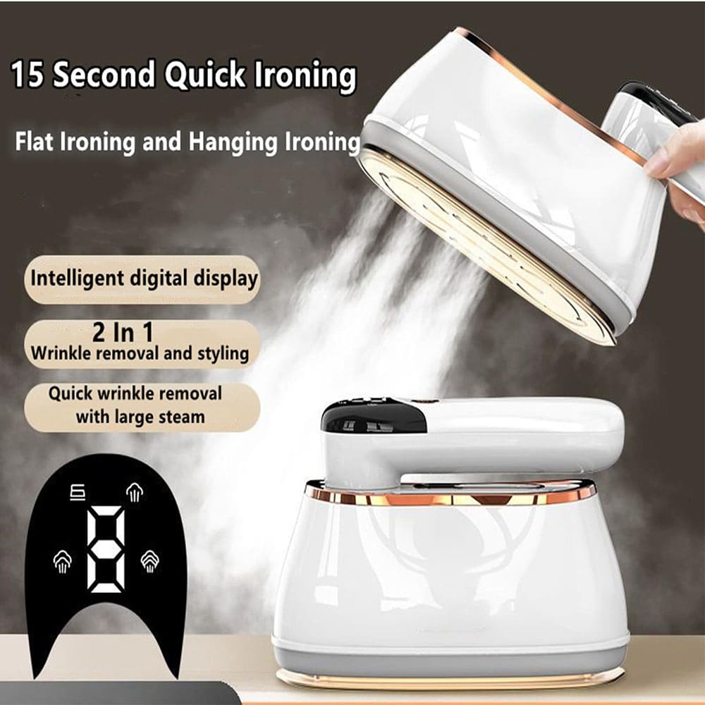 AxiaTool 2 in 1 handheld clothing steam iron with a sleek design and detachable water tank for versatile steaming.