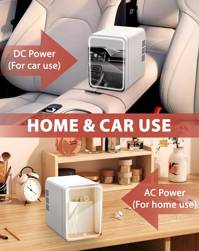 Portable air conditioner for home and car use with power indicators.