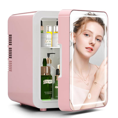 AxiaTool 4L mini fridge featuring a built-in light mirror, compact design perfect for personal use or travel.